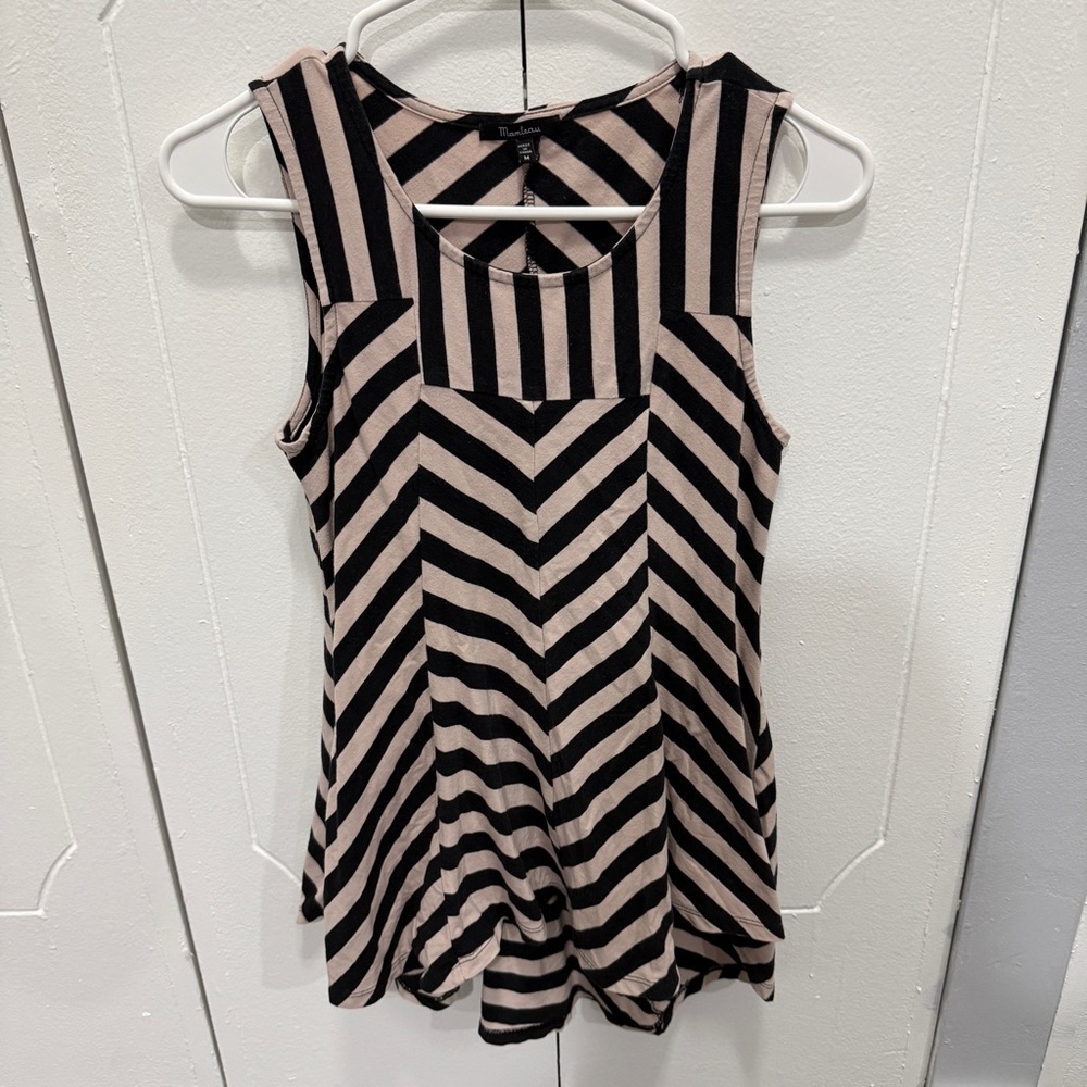 Monteau Black and Tan Stripped Peplum Tank Top